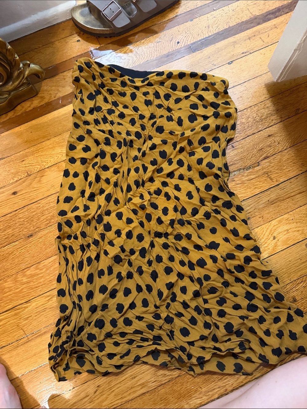 Madewell Mustard Yellow and Black Polka Dot Midi Skirt